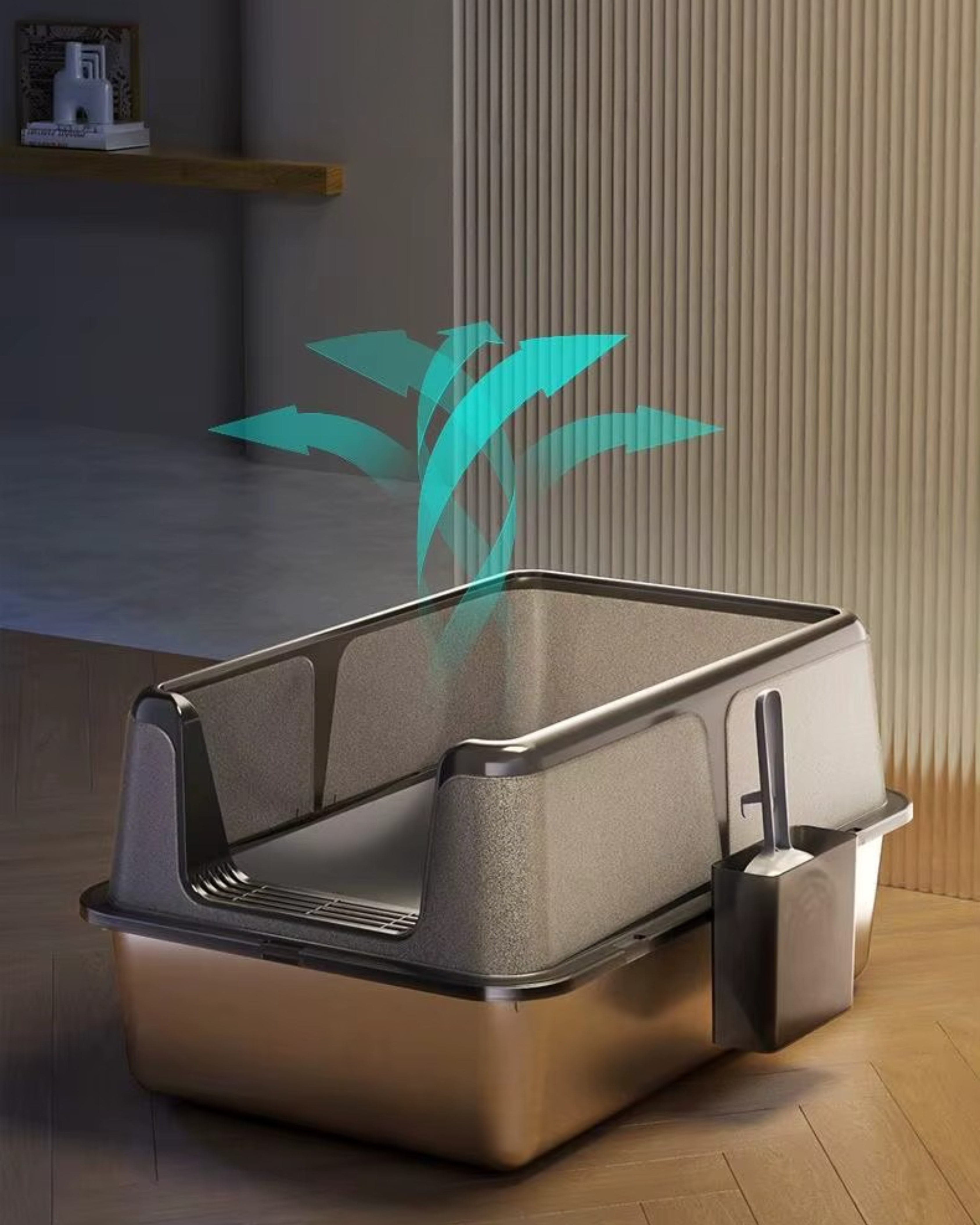 Letty Pet - lettiera in acciaio inox per gatti semi-chiusa