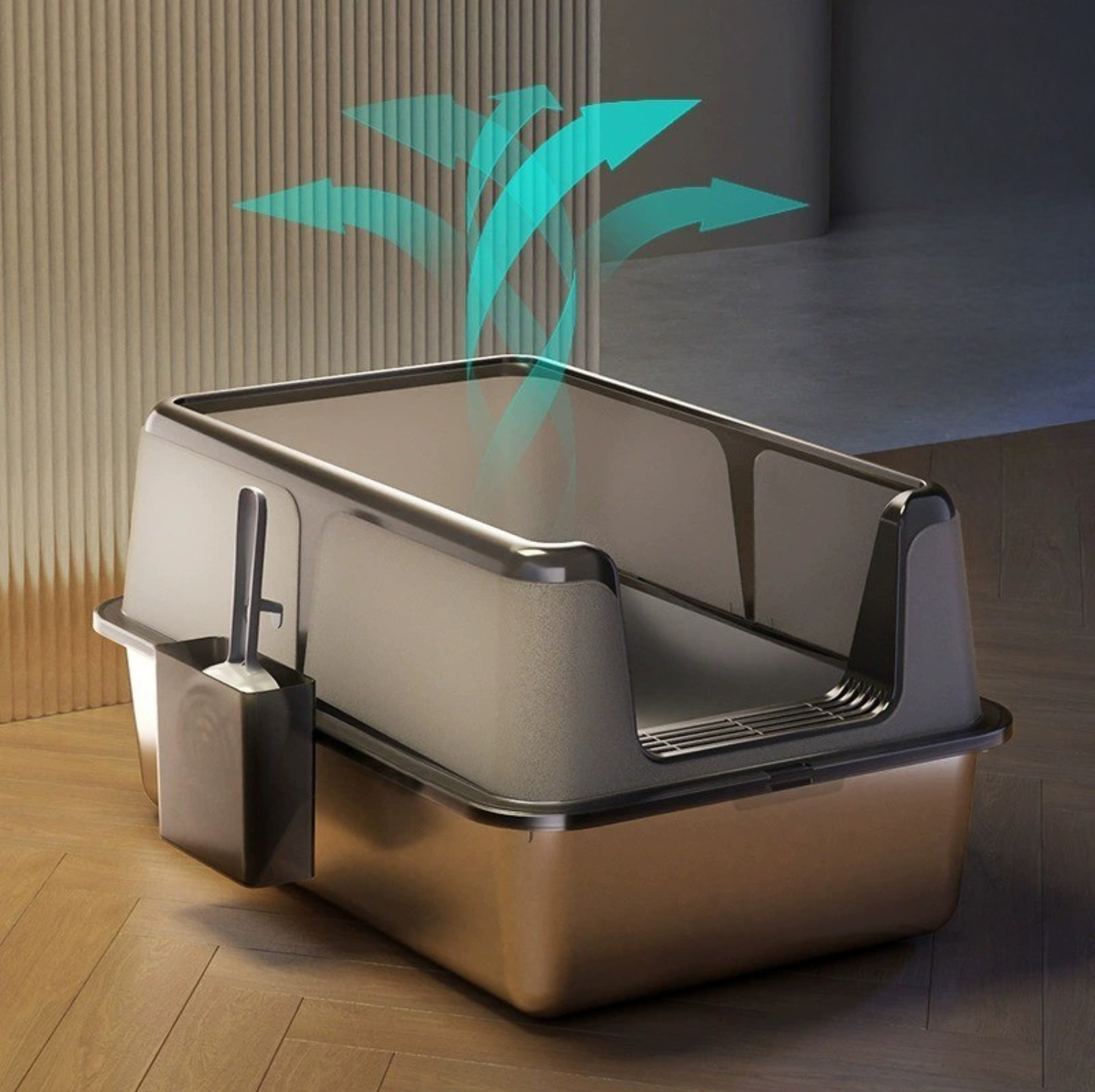 Letty Pet - lettiera in acciaio inox per gatti semi-chiusa