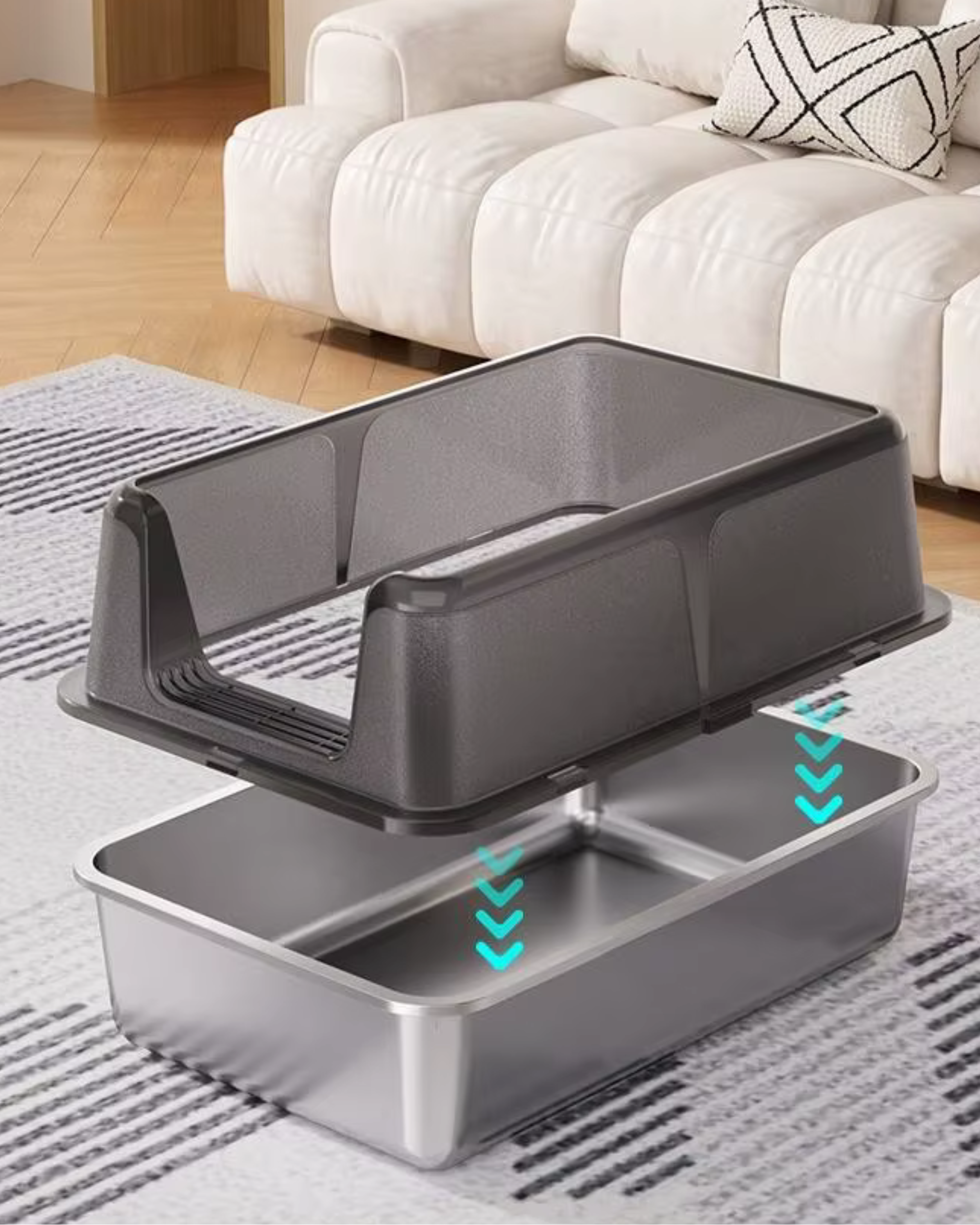 Letty Pet - lettiera in acciaio inox per gatti semi-chiusa