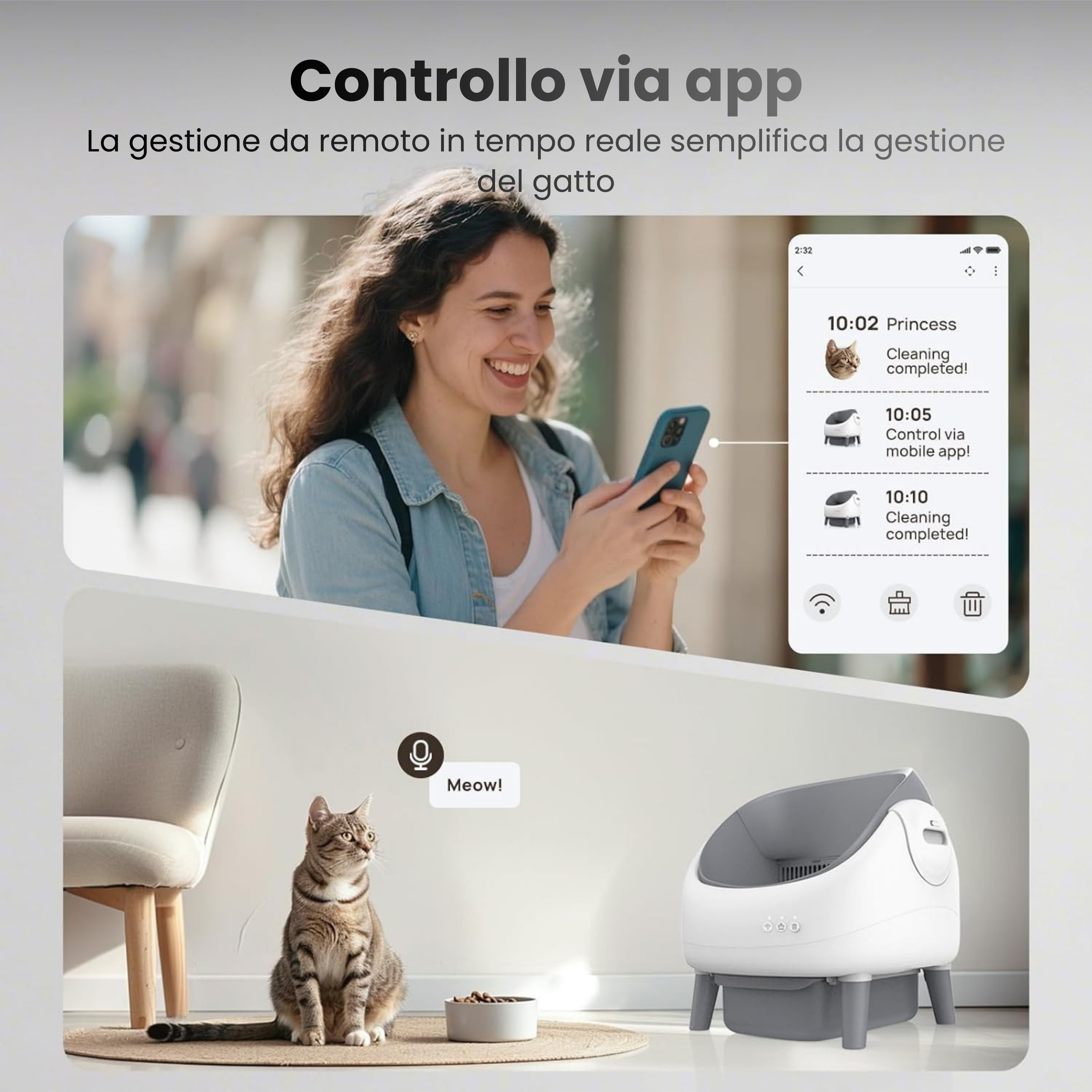 Catty Pet - Lettiera automatica e autopulente per gatti con App