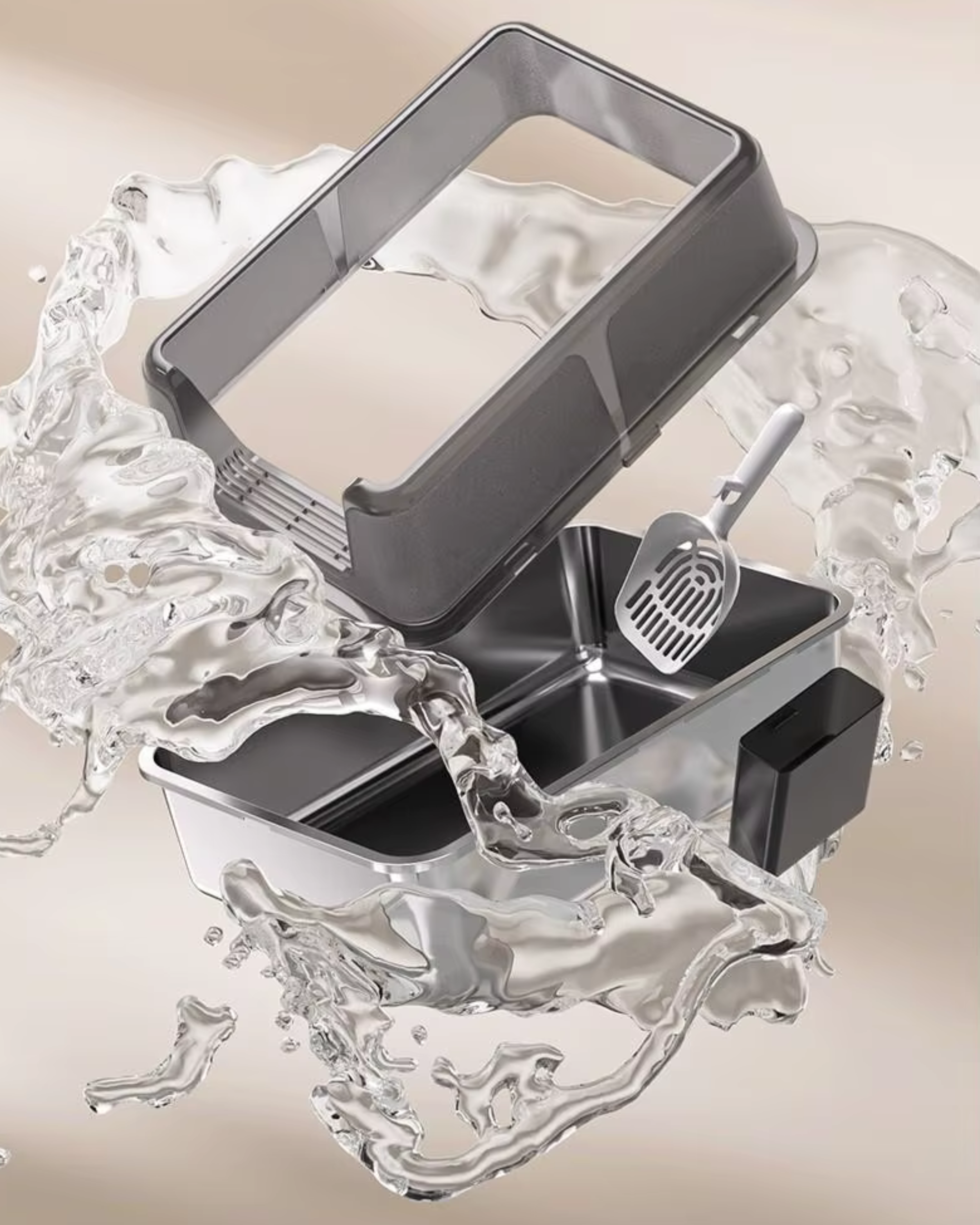 Letty Pet - lettiera in acciaio inox per gatti semi-chiusa